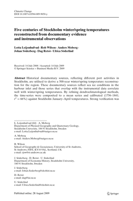 Five Centuries of Stockholm Winter/Spring Temperatures Reconstructed from Documentary Evidence and Instrumental Observations