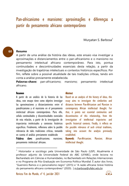 Pan-Africanismo E Marxismo: Aproximações E Diferenças a Partir Do Pensamento Africano Contemporâneo