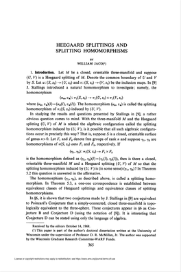 Heegaard Splittings and Splitting Homomorphisms