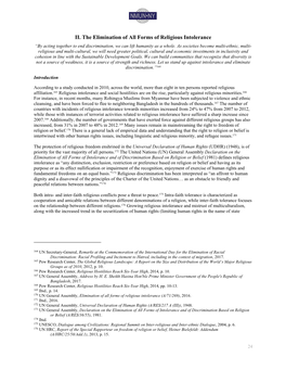 II. the Elimination of All Forms of Religious Intolerance “By Acting Together to End Discrimination, We Can Lift Humanity As a Whole
