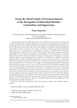 From the Moral Limits of Personal Interest to the Derogation of Individual Identity: Colonialism and Oppression