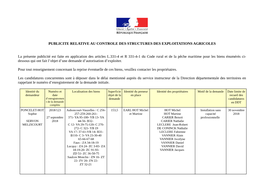 Publicite Relative Au Controle Des Structures Des Exploitations Agricoles