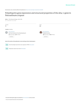 Polyubiquitin Gene Expression and Structural Properties of the Ubi4-2 Gene in Petroselinum Crispum