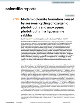 Modern Dolomite Formation Caused by Seasonal Cycling of Oxygenic Phototrophs and Anoxygenic Phototrophs in a Hypersaline Sabkha Zach A