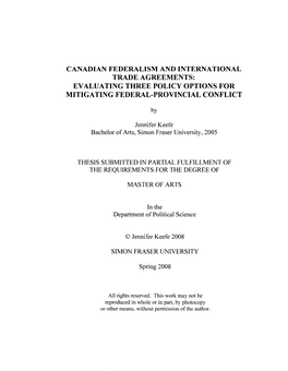 Canadian Federalism and International Trade Agreements: Evaluating Three Policy Options for Mitigating Federal-Provincial Conflict