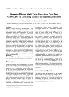 Conceptual Design Model Using Operational Data Store (Codmods) for Developing Business Intelligence Applications