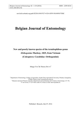 Belgian Journal of Entomology 42 : 1-19 (2016) ISSN : 2295-0214