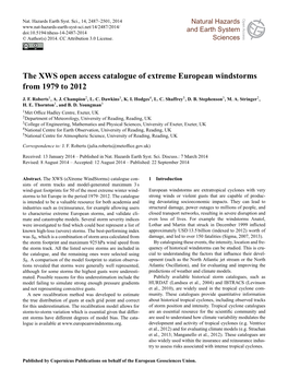 The XWS Open Access Catalogue of Extreme European Windstorms from 1979 to 2012