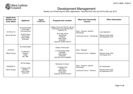 Development Management Weekly List of Planning and Other Applications - Received from 2Nd July 2019 to 8Th July 2019