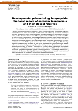 The Fossil Record of Ontogeny in Mammals and Their Closest Relatives Marcelo R