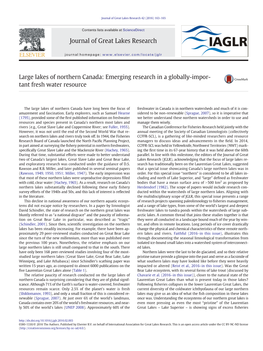 Large Lakes of Northern Canada: Emerging Research in a Globally-Impor- Tant Fresh Water Resource