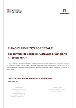 PIANO DI INDIRIZZO FORESTALE Dei Comuni Di Bardello, Caravate E Sangiano