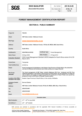 Sgs Qualifor Forest Management Certification Report