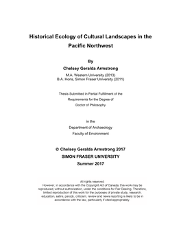 Historical Ecology of Cultural Landscapes in the Pacific Northwest