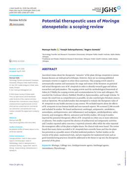 Potential Therapeutic Uses of Moringa Stenopetala: a Scoping Review