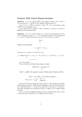 Seminar Talk: Galois Representations