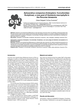 Xylosandrus Compactus (Coleoptera: Curculionidae: Scolytinae), a New Pest of Swietenia Macrophylla in the Peruvian Amazonia