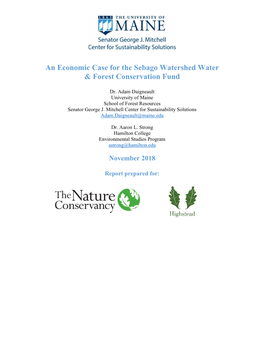 An Economic Case for the Sebago Watershed Water & Forest Conservation Fund
