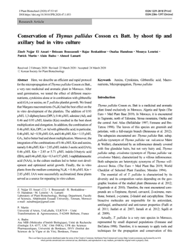 Conservation of Thymus Pallidus Cosson Ex Batt. by Shoot Tip and Axillary Bud in Vitro Culture