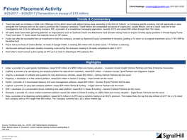 Private Placement Activity 9/25/2017 – 9/29/2017 (Transactions in Excess of $15 Million) Trends & Commentary