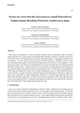 Twenty-One Years Post-Fire Succession in a Small Watershed on Etajima Island, Hiroshima Prefecture, Southwestern Japan