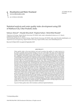 Statistical Analysis and Water Quality Index Development Using GIS of Mathura City, Uttar Pradesh, India