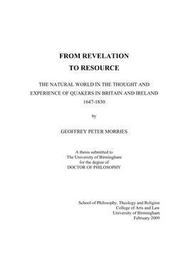 From Revelation to Resource: the Natural World in The