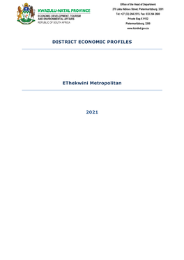 DISTRICT ECONOMIC PROFILES Ethekwini Metropolitan 2021