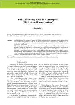 Birds in Everyday Life and Art in Bulgaria (Thracian and Roman Periods)