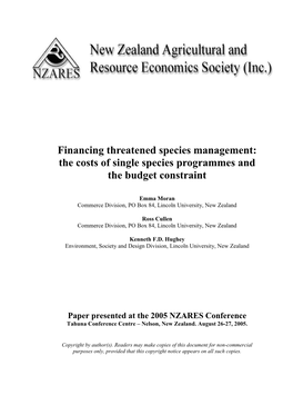 Financing Biodiversity Conservation: the Costs Of