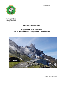 PRÉAVIS MUNICIPAL Rapport De La Municipalité Sur La Gestion Et Les Comptes De L'année 2019