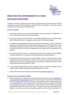 Brief for the Appointment of a New Diocesan Registrar