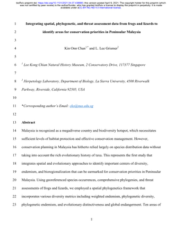 1 Integrating Spatial, Phylogenetic, and Threat Assessment Data from Frogs and Lizards To