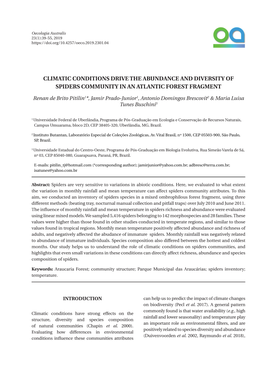 Climatic Conditions Drive the Abundance and Diversity of Spiders Community in an Atlantic Forest Fragment