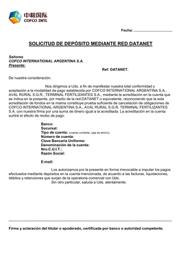 Solicitud De Depósito Mediante Red Datanet