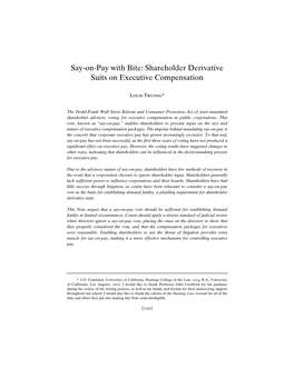 Shareholder Derivative Suits on Executive Compensation