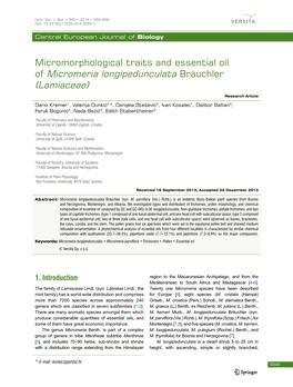 Of Micromeria Longipedunculata Bräuchler (Lamiaceae)