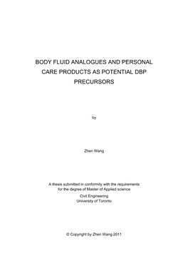 Body Fluid Analogues and Personal Care Products As Potential Dbp Precursors