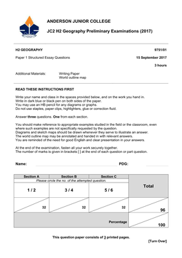 Total 1 / 2 3 / 4 5 / 6 96 100 ANDERSON JUNIOR COLLEGE JC2 H2 Geography Preliminary Examinations (2017)