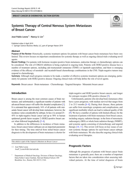 Systemic Therapy of Central Nervous System Metastases of Breast Cancer