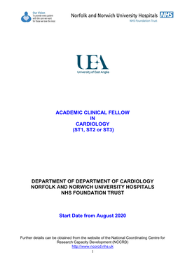 ACADEMIC CLINICAL FELLOW in CARDIOLOGY (ST1, ST2 Or ST3)