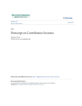 Postscript on Contribution Societies Antonio Ceraso Depaul University, Aceraso@Depaul.Edu