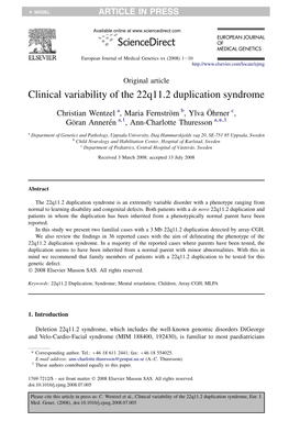 Clinical Variability of the 22Q11.2 Duplication Syndrome