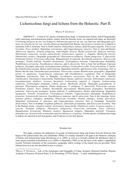Opuscula Philolichenum, 7: 121-186. 2009. Lichenicolous Fungi and Lichens from the Holarctic