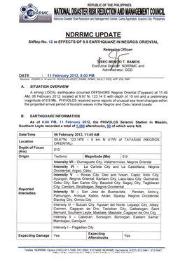 NDRRMC Update Sitrep 12 on Negros Earthquake