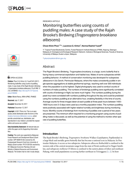 Monitoring Butterflies Using Counts of Puddling Males: a Case Study of the Rajah Brooke’S Birdwing (Trogonoptera Brookiana Albescens)