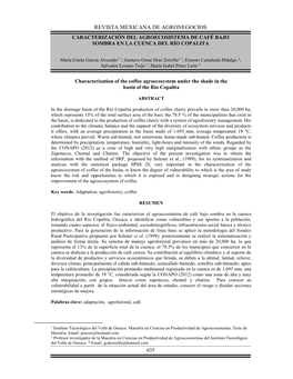 Revista Mexicana De Agronegocios Caracterización Del Agroecosistema De Café Bajo Sombra En La Cuenca Del Río Copalita