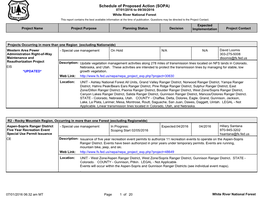 Schedule of Proposed Action (SOPA) 07/01/2016 to 09/30/2016 White River National Forest This Report Contains the Best Available Information at the Time of Publication