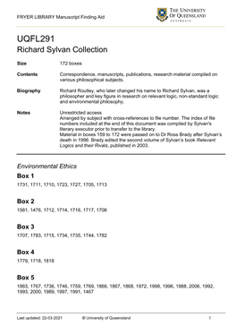 UQFL291 Richard Sylvan Collection