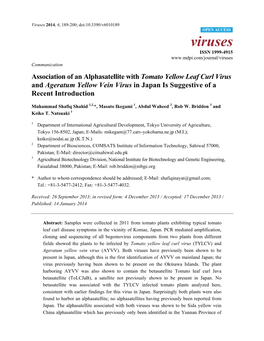 Association of an Alphasatellite with Tomato Yellow Leaf Curl Virus and Ageratum Yellow Vein Virus in Japan Is Suggestive of a Recent Introduction